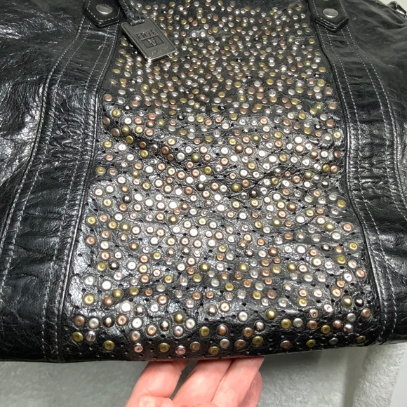 Frye Deborah Black Leather Studded Tote - RARE - Picture 2 of 16